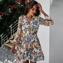 Vestido feminino estampado de chiffon de manga comprida