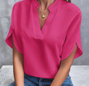 Camisa de chiffon de manga curta de verão, nova camisa com decote em V, roupa casual feminina versátil