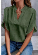 Camisa de chiffon de manga curta de verão, nova camisa com decote em V, roupa casual feminina versátil