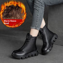 Botas de algodão em couro macio de grão integral, estilo retrô, com plataforma e salto muffin