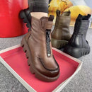 Botas de algodão em couro macio de grão integral, estilo retrô, com plataforma e salto muffin
