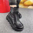 Botas de algodão em couro macio de grão integral, estilo retrô, com plataforma e salto muffin