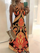 Vestido Nova moda sem mangas casual longo retrô 3D com textura confortável vestido respirável