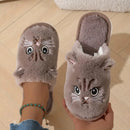 Pantufas femininas de pelúcia com estampa de gato
