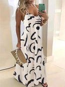 Vestido Nova moda sem mangas casual longo retrô 3D com textura confortável vestido respirável