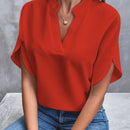 Camisa de chiffon de manga curta de verão, nova camisa com decote em V, roupa casual feminina versátil