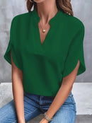 Camisa de chiffon de manga curta de verão, nova camisa com decote em V, roupa casual feminina versátil