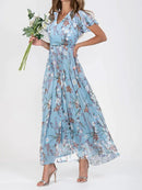Vestido de manga curta com estampa floral, moda verão, vestidos de praia com babados, roupas femininas