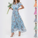 Vestido de manga curta com estampa floral, moda verão, vestidos de praia com babados, roupas femininas