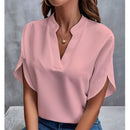 Camisa de chiffon de manga curta de verão, nova camisa com decote em V, roupa casual feminina versátil