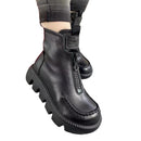 Botas de algodão em couro macio de grão integral, estilo retrô, com plataforma e salto muffin
